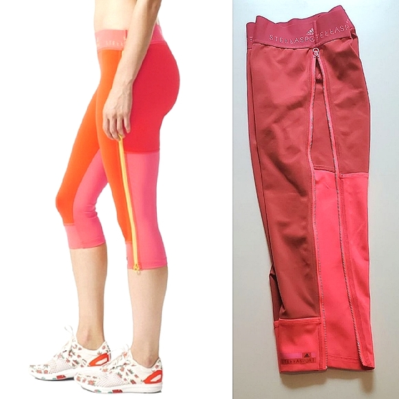☀️ADIDAS STELLASPORT Climalite Pink Zipper Workout Leggings☀️UPF 50+ UV PRO - Picture 6 of 15